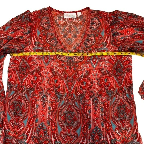 Belle by Kim Gravel Size XXS Paisley Print Bell Sleeve Blouse Top Side Slit NEW - Picture 10 of 15